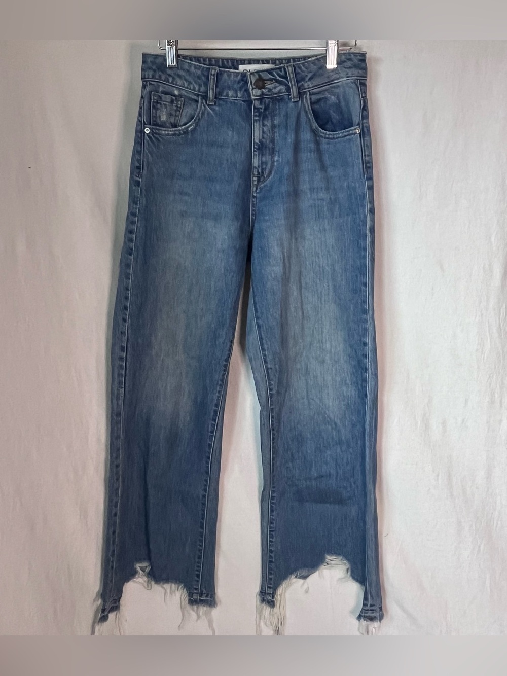 DL1961 Hepburn High Rise Wide Leg Slate Distressed Raw Hem Jeans Size 25